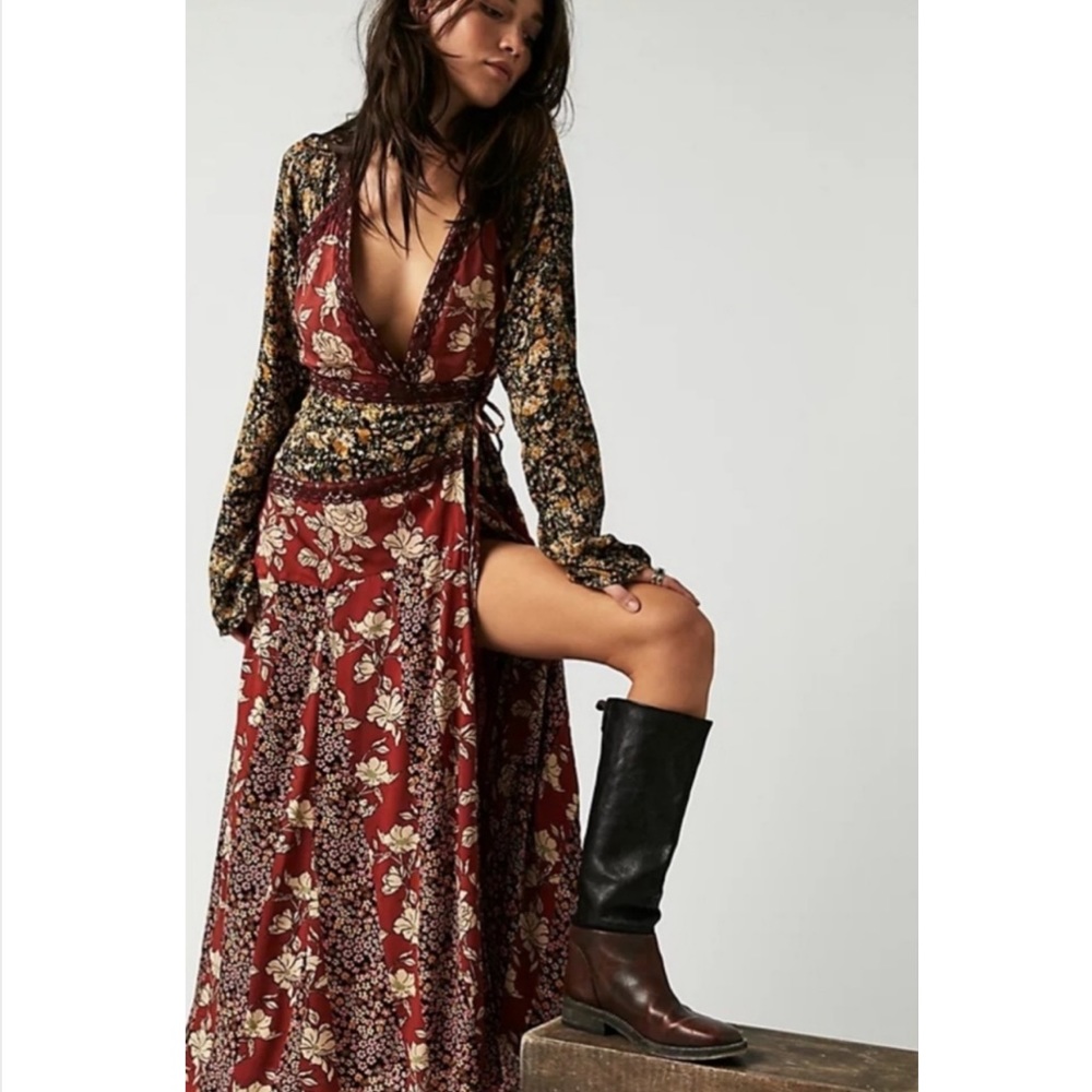 Free People Floral Maxi Dress - Red and Black